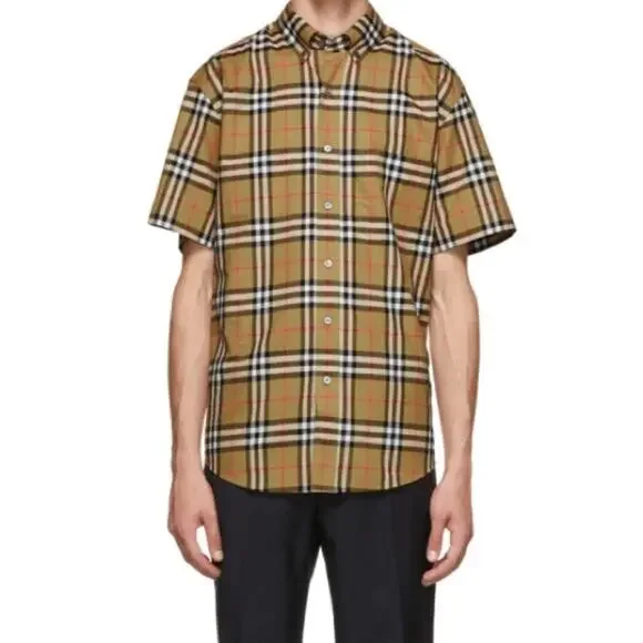 Burberry Tan and Black Button Down Shirt Medium NWT